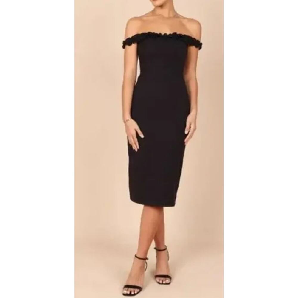 Petal & Pup Cotton Midi Ruffle Neck Off The Shoulder Florez Dress Black 8